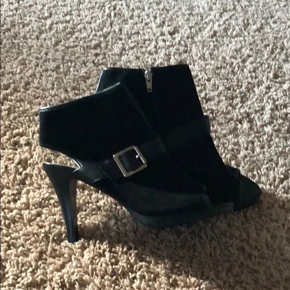a.n.a black suede booties with heels out